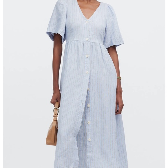 Madewell Light Blue Striped Button-Front Midi Dress - Picture 3 of 11